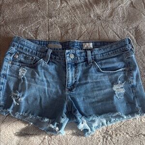 Ag Adriano Goldschmied Blue Distressed Jean Shorts